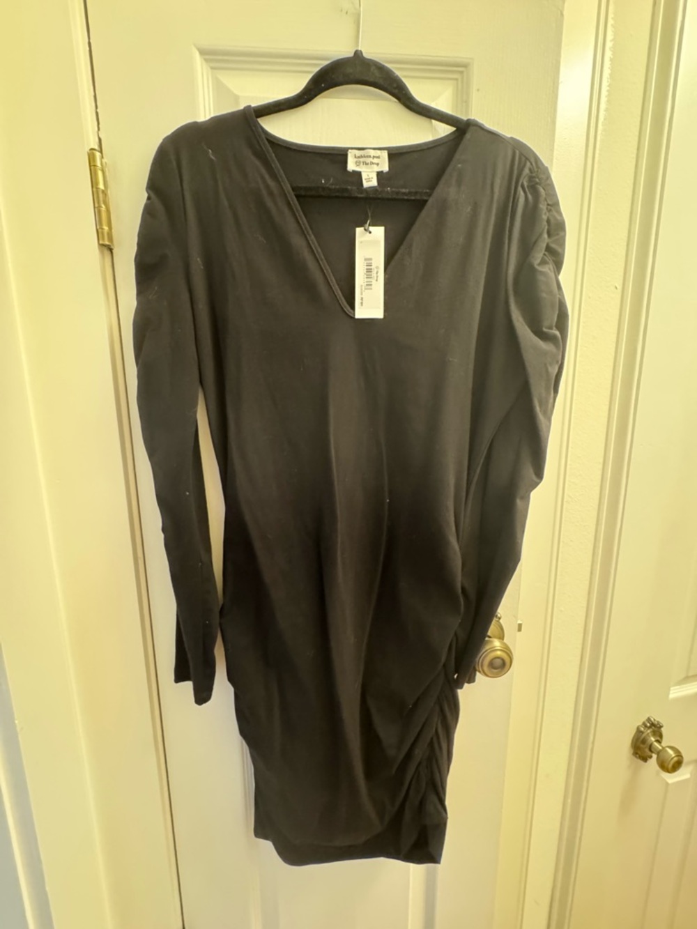 Long-Sleeve Black V-Neck Midi Dress by Lush